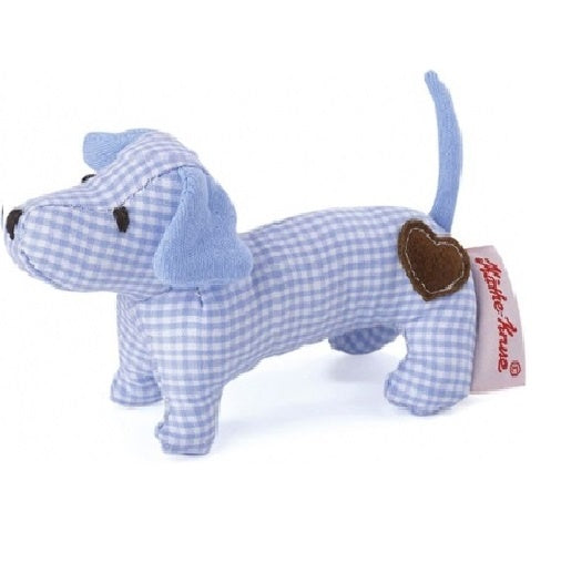 Mini stoffen hond blauw 12 cm