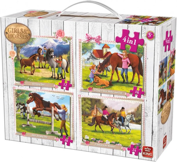 legpuzzel 4-in-1 Girls & Horses 12-16-20-24 stukjes