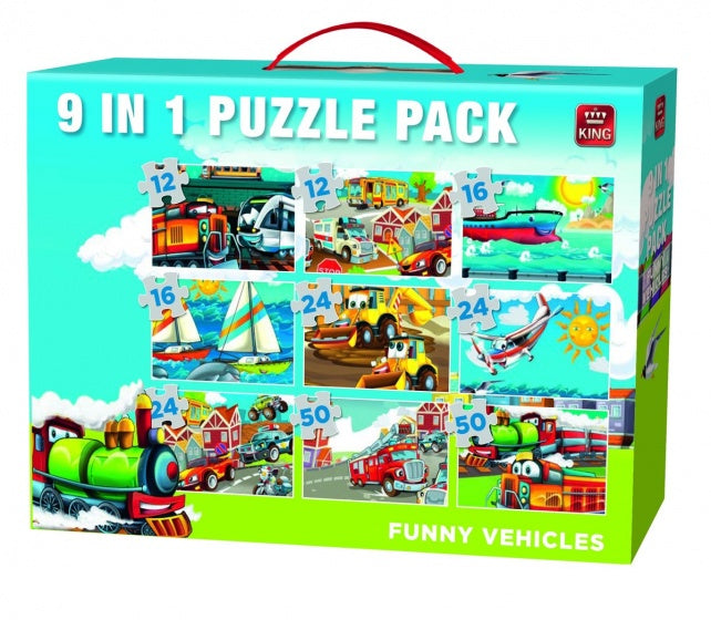 legpuzzel 9-in-1 Funny Vehicles 12-50 stukjes