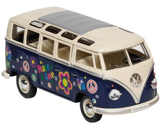 Metalen Volkswagen Microbus: Blauw Met Opdruk