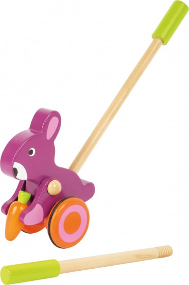houten duwfiguur konijn 58 cm paars/oranje