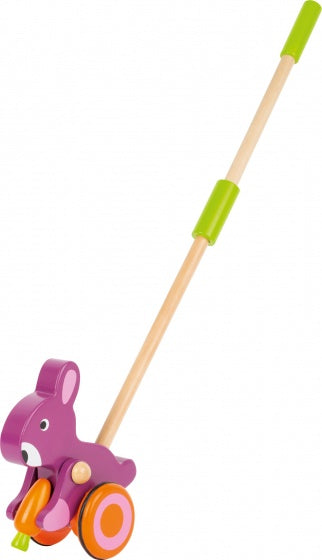 houten duwfiguur konijn 58 cm paars/oranje
