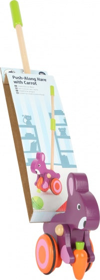 houten duwfiguur konijn 58 cm paars/oranje