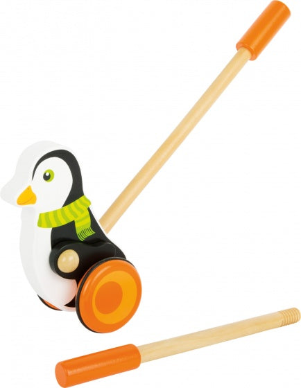 houten duwfiguur pinguin 58 cm zwart/wit