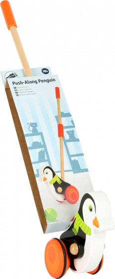 houten duwfiguur pinguin 58 cm zwart/wit