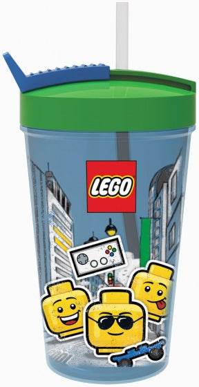 drinkbeker met rietje Iconic blauw/groen