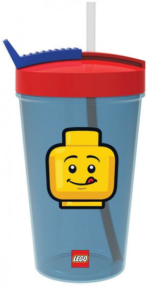 drinkbeker met rietje Iconic blauw/rood