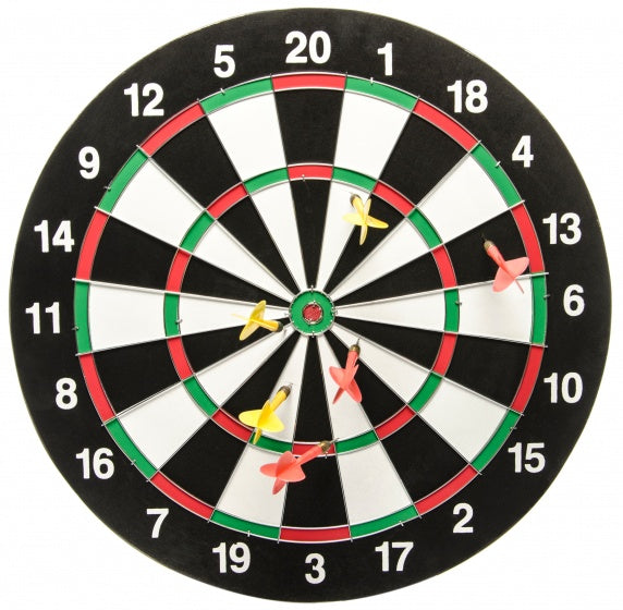 dartbord dubbelzijdig met 6 steeltip dartpijlen