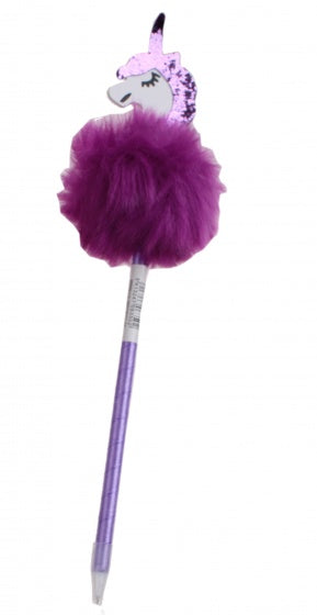 Fluffy balpen met eenhoorn paars 28