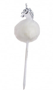 Fluffy balpen met eenhoorn wit 28