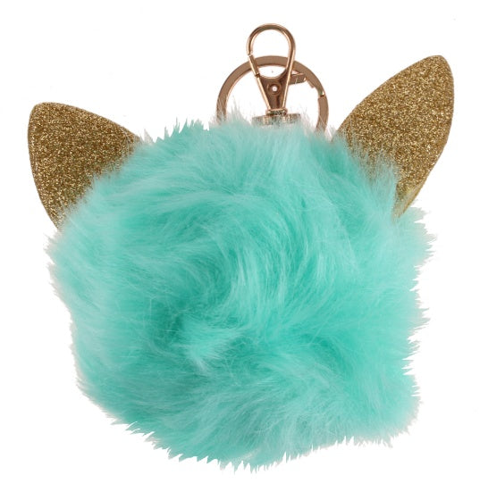 fluffy sleutelhanger met kattenoren groen 8 cm