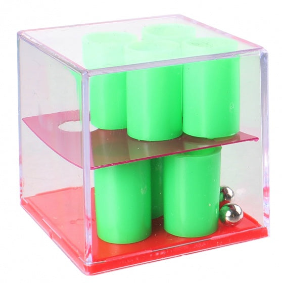geduldspel in kubus buisjes groen/paars/rood
