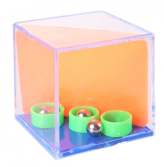 geduldspel in kubus ringetjes groen/oranje/blauw