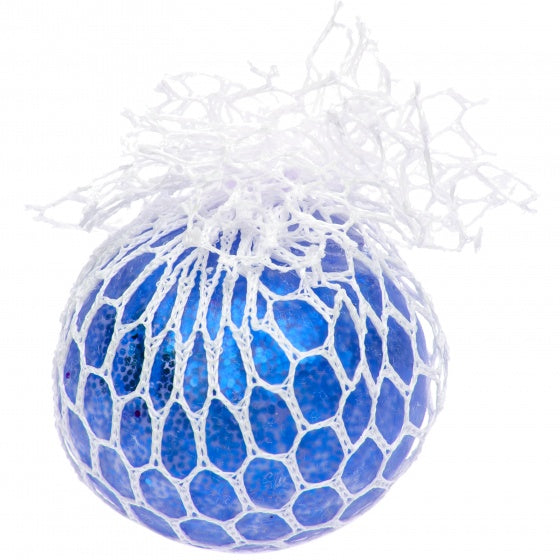 glitterstressbal 6 cm blauw