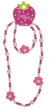 Kralenketting met armband roze