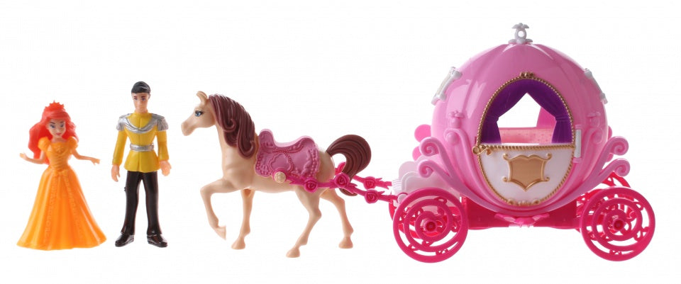 magische roze koets met prins en prinses