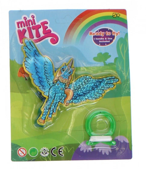 minivlieger eenhoorn met touw 10 cm blauw