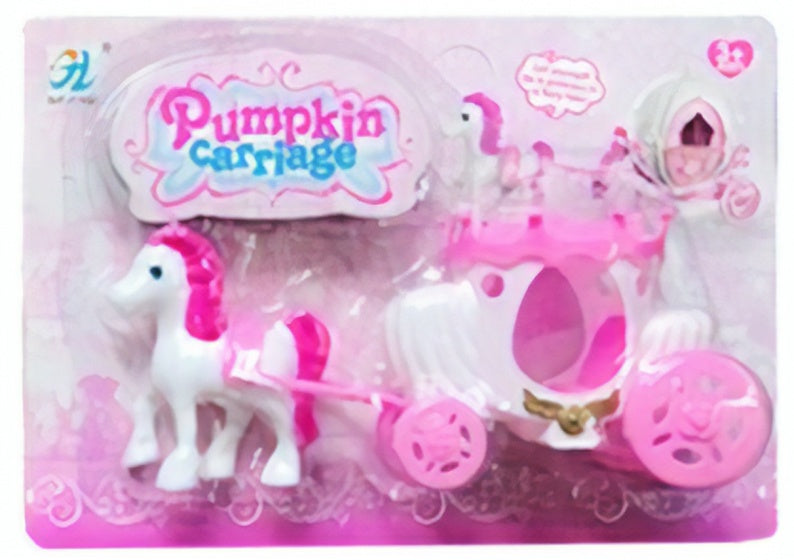 paard met koets 2-delig roze