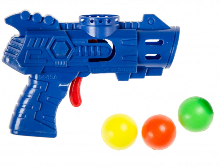 pistool met 3 ballen 9 cm blauw