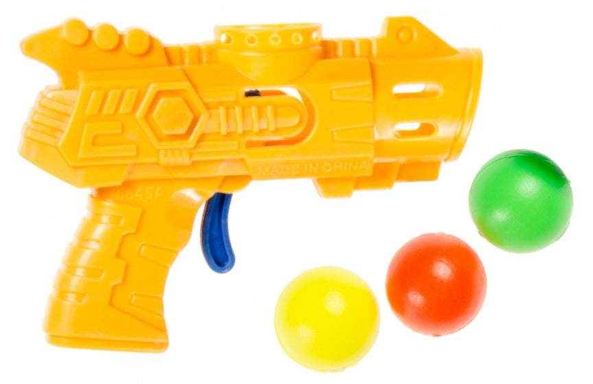 pistool met 3 ballen 9 cm geel