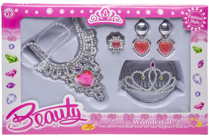 sieradenset prinsessen 5-delig zilver/roze