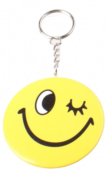 sleutelhanger emoji met spiegel geel glans 6 cm