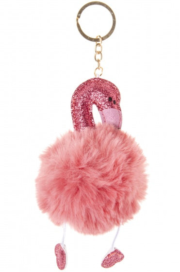 sleutelhanger fluffy flamingo oudroze 8 cm