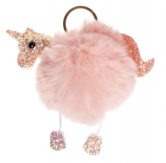 sleutelhanger fluffy unicorn zalmroze 8 cm