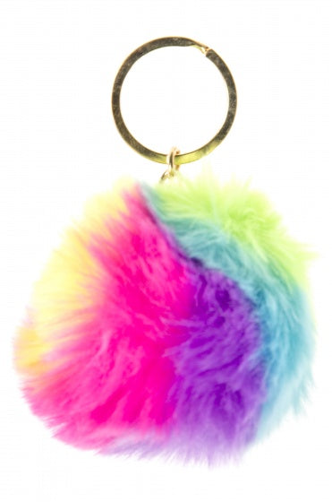 sleutelhanger fluffy regenboog bal 8 cm