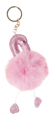 sleutelhanger fluffy roze flamingo 8 cm