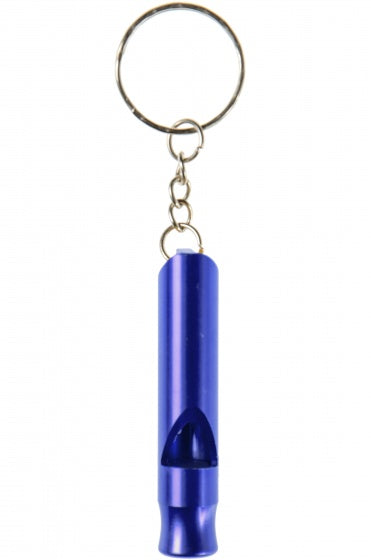 sleutelhanger met fluitje aluminium 6 cm blauw