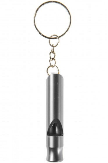 sleutelhanger met fluitje aluminium 6 cm zilver