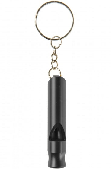 sleutelhanger met fluitje aluminium 6 cm zwart