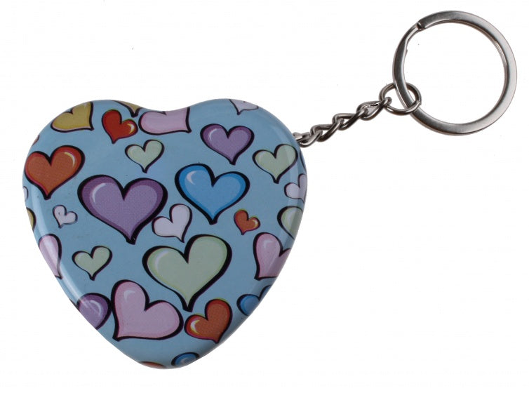 sleutelhanger metalen doosje 5 cm hartjes blauw