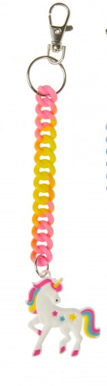 sleutelhanger spiraal eenhoorn roze/geel 18 cm