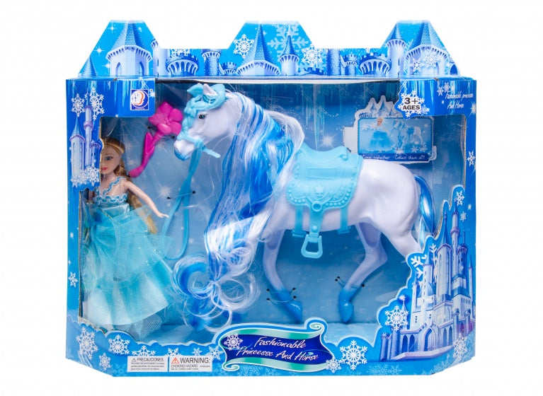 speelset prinses met paard 3-delig blauw