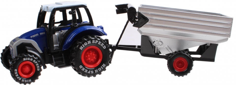 tractor met aanhanger 19 cm blauw