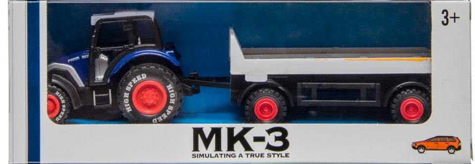 tractor met oplegger blauw 19 cm