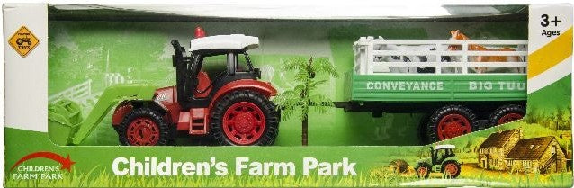 tractor met aanhanger en paarden rood18 cm