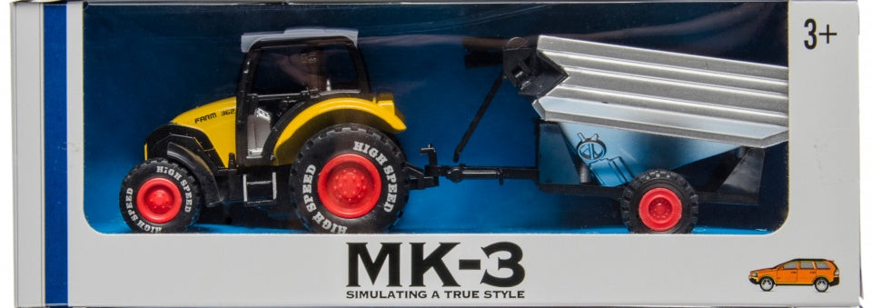 tractor met aanhanger geel 19 cm