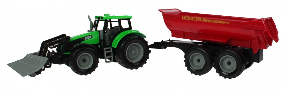 tractor met aanhanger 52 cm groen/rood