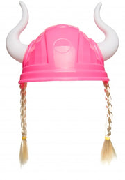 Vikinghelm met vlechtjes 19 cm roze