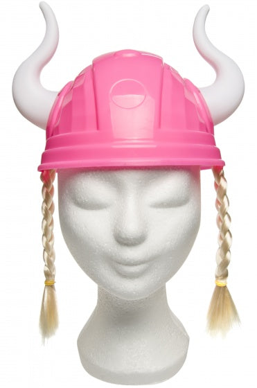 Vikinghelm met vlechtjes 19 cm roze