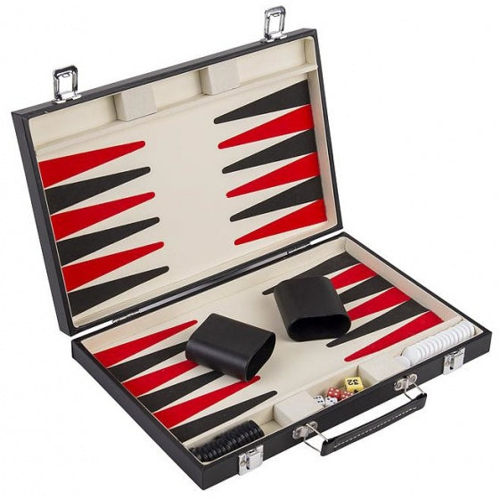 backgammon Deluxe 36 cm kunstleer zwart