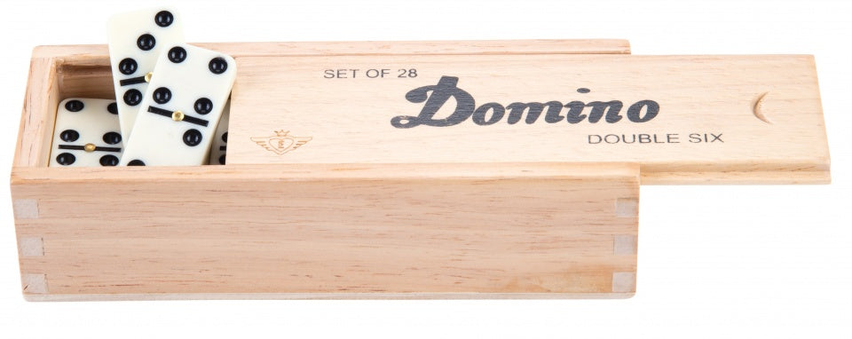 Domino dubbel-6 junior 41 cm hout wit 28 stenen