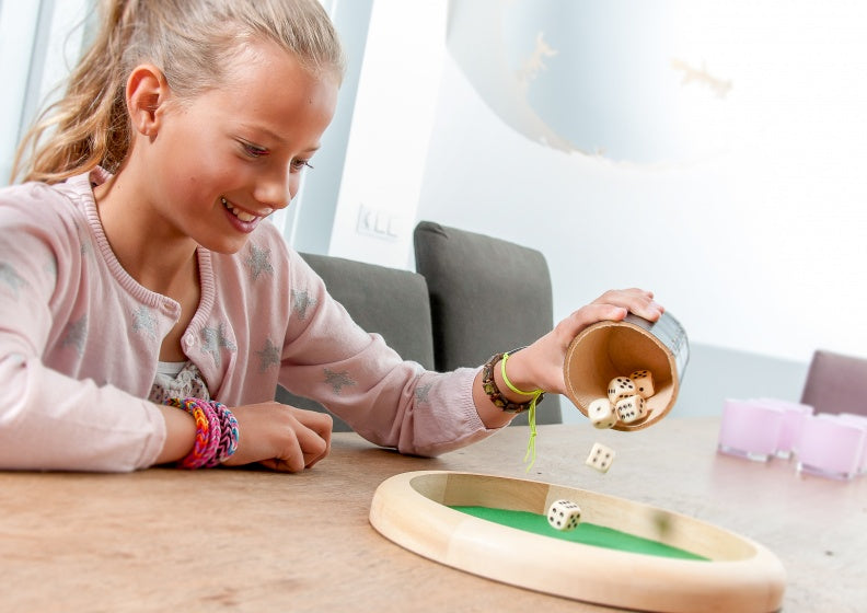 Houten pokerpiste met dobbelstenen 29 cm