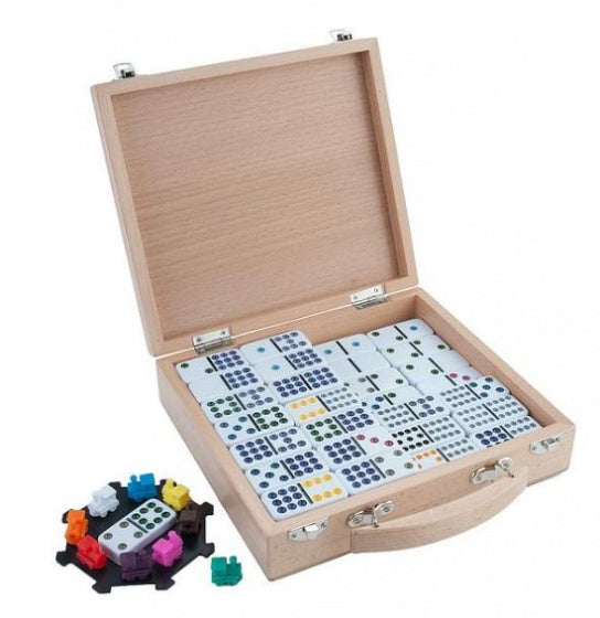 Mexican Train Domino houten koffer 100-delig