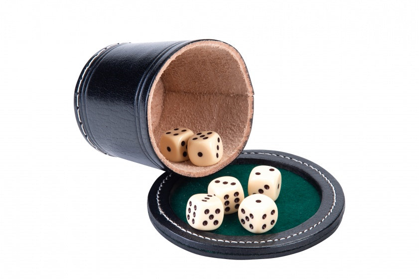 pokerbeker met deksel leer zwart 9 cm