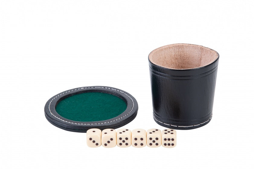 pokerbeker met deksel leer zwart 9 cm
