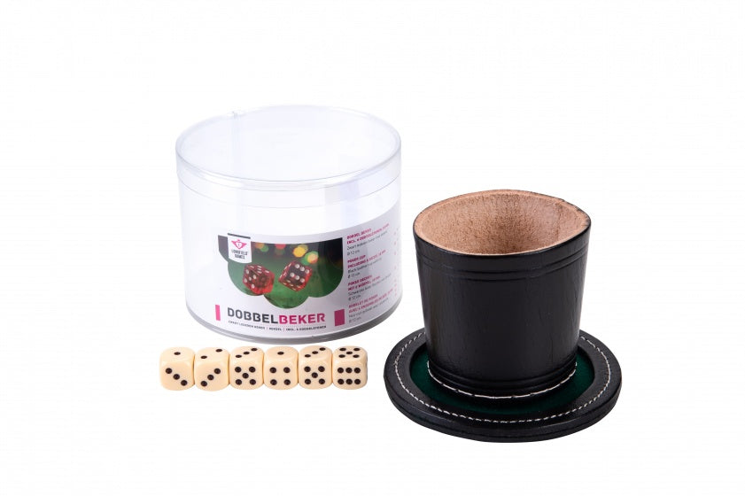 pokerbeker met deksel leer zwart 9 cm